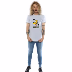 Disney Mens Pluto Face T-Shirt - S, Heather Grey