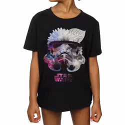 Star Wars Girls Stormtrooper Floral Helmet Cotton T-Shirt - 9-11 Years, Black