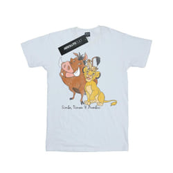 Disney Girls The Lion King Classic Simba, Timon And Pumbaa Cotton T-Shirt - 7-8 Years, White
