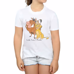 Disney Girls The Lion King Classic Simba, Timon And Pumbaa Cotton T-Shirt - 7-8 Years, White