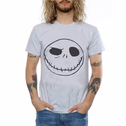 Disney Mens Nightmare Before Christmas Jack's Big Face T-Shirt - S, Sports Grey