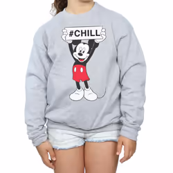 Disney Girls Mickey Mouse Chill Sweatshirt - 7-8 Years, Sports Grey