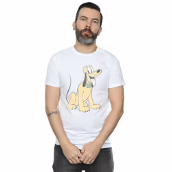 Disney Mens Pluto Sitting T-Shirt - 3XL, White