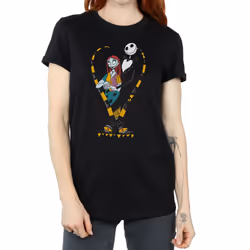 Disney Womens/Ladies Nightmare Before Christmas Jack And Sally Love Cotton Boyfriend T-Shirt - XXL, Black