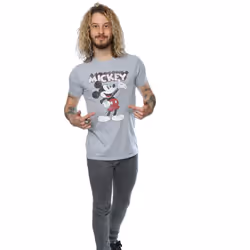 Disney Mens Mickey Mouse Presents T-Shirt - S, Sports Grey