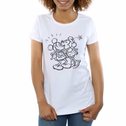 Disney Womens/Ladies Mickey And Minnie Mouse Kiss Sketch Cotton T-Shirt - L, White