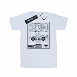Cars Mens Lightning McQueen Blueprint Cotton T-Shirt - XXL, White