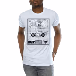 Cars Mens Lightning McQueen Blueprint Cotton T-Shirt - XXL, White