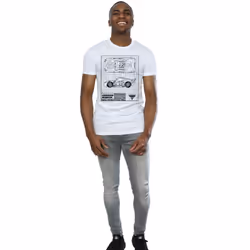 Cars Mens Lightning McQueen Blueprint Cotton T-Shirt - XXL, White
