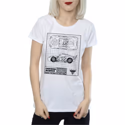 Disney Womens/Ladies Cars Lightning McQueen Blueprint Cotton T-Shirt - L, White