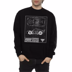 Disney Mens Cars Lightning McQueen Blueprint Cotton Sweatshirt - XL, Black
