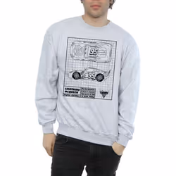 Disney Mens Cars Lightning McQueen Blueprint Cotton Sweatshirt - S, Sports Grey