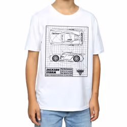 Disney Boys Cars Jackson Storm Blueprint T-Shirt - 12-13 Years, White
