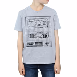 Disney Boys Cars Jackson Storm Blueprint T-Shirt - 12-13 Years, Sports Grey