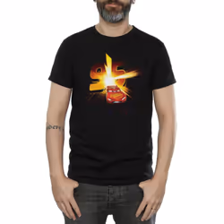 Disney Mens Cars Lightning McQueen Burst T-Shirt - S, Black