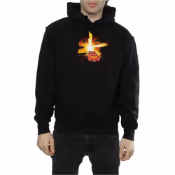 Disney Mens Cars Lightning McQueen Burst Hoodie - XL, Black