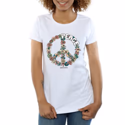 Woodstock Womens/Ladies Floral Peace Cotton T-Shirt - S, White