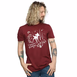 Disney Mens Bambi Christmas Greetings T-Shirt - L, Burgundy