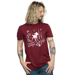 Disney Mens Bambi Christmas Greetings T-Shirt - L, Burgundy
