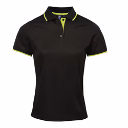 Premier Womens/Ladies Contrast Coolchecker Polo Shirt - M, Black/Lime