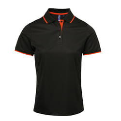 Premier Womens/Ladies Contrast Coolchecker Polo Shirt - L, Black/Orange