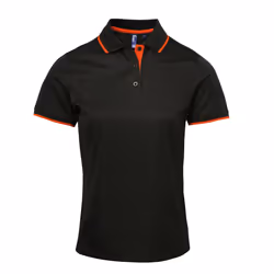 Premier Womens/Ladies Contrast Coolchecker Polo Shirt - XS, Black/Orange