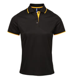 Premier Womens/Ladies Contrast Coolchecker Polo Shirt - L, Black/Sunflower