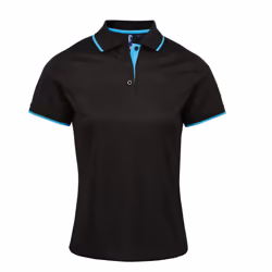 Premier Womens/Ladies Contrast Coolchecker Polo Shirt - S, Black/Turquoise