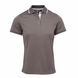Premier Womens/Ladies Contrast Coolchecker Polo Shirt - M, Dark Grey/Silver