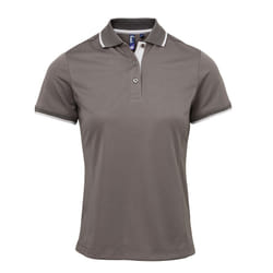Premier Womens/Ladies Contrast Coolchecker Polo Shirt - M, Dark Grey/Silver