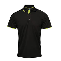 Premier Mens Contrast Coolchecker Polo Shirt - XL, Black/Lime