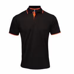 Premier Mens Contrast Coolchecker Polo Shirt - S, Black/Orange