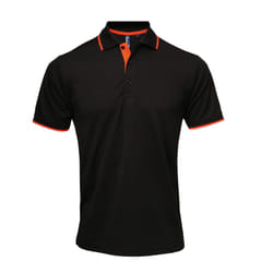 Premier Mens Contrast Coolchecker Polo Shirt - XL, Black/Orange