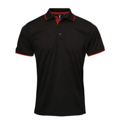Premier Mens Contrast Coolchecker Polo Shirt - M, Black/Red