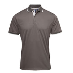 Premier Mens Contrast Coolchecker Polo Shirt - M, Dark Grey/Silver