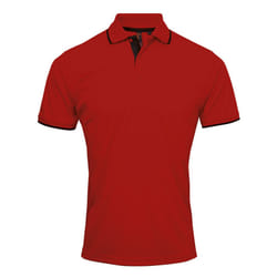 Premier Mens Contrast Coolchecker Polo Shirt - S, Red/Black