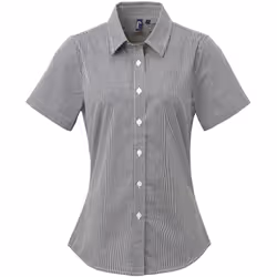 Premier Womens/Ladies Microcheck Short Sleeve Cotton Shirt - 2XL, Black/White
