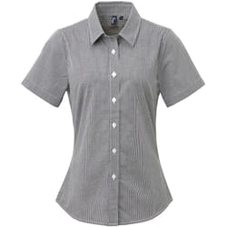 Premier Womens/Ladies Microcheck Short Sleeve Cotton Shirt - 2XL, Black/White