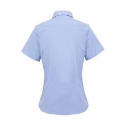Premier Womens/Ladies Microcheck Short Sleeve Cotton Shirt - L, Light Blue/White