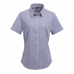 Premier Womens/Ladies Microcheck Short Sleeve Cotton Shirt - 3XL, Navy/White