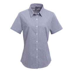 Premier Womens/Ladies Microcheck Short Sleeve Cotton Shirt - L, Navy/White
