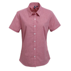 Premier Womens/Ladies Microcheck Short Sleeve Cotton Shirt - 2XL, Red/White