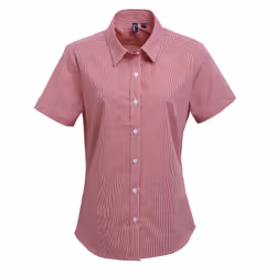Premier Womens/Ladies Microcheck Short Sleeve Cotton Shirt - 3XL, Red/White