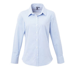 Premier Womens/Ladies Microcheck Long Sleeve Shirt - 2XL, Light Blue/White