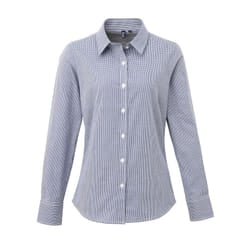 Premier Womens/Ladies Microcheck Long Sleeve Shirt - L, Navy/White