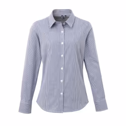 Premier Womens/Ladies Microcheck Long Sleeve Shirt - XL, Navy/White