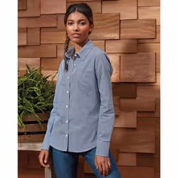 Premier Womens/Ladies Microcheck Long Sleeve Shirt - XL, Navy/White
