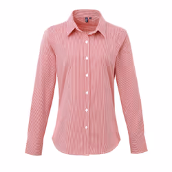 Premier Womens/Ladies Microcheck Long Sleeve Shirt - L, Red/White