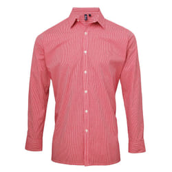 Premier Mens Microcheck Long Sleeve Shirt - XS, Red/White