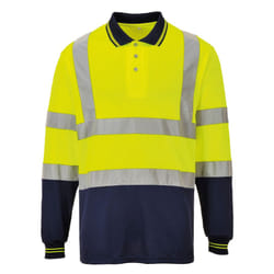 Portwest Mens Hi-Vis Two-Tone Long Sleeve Polo Shirt - 2XL, Yellow/ Navy